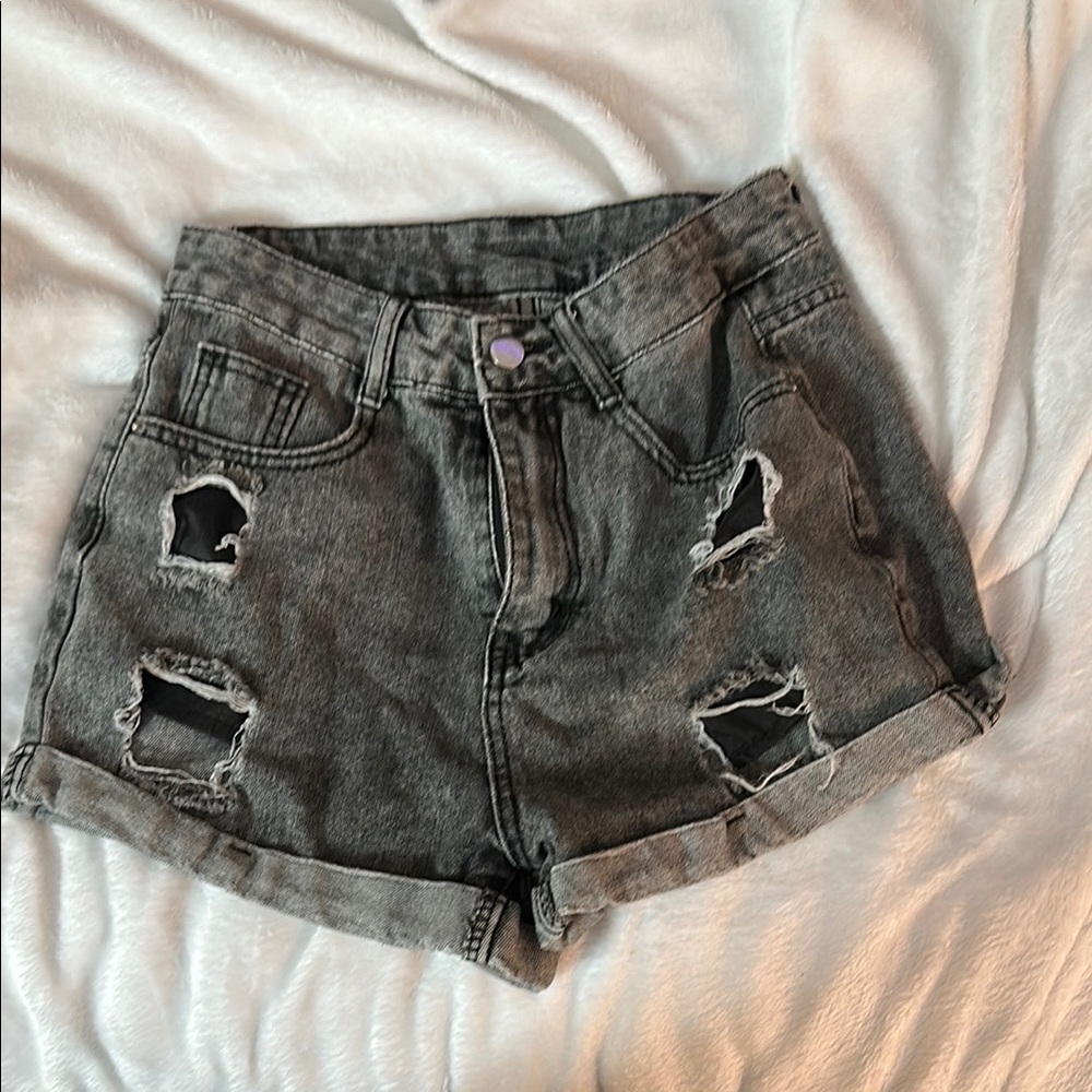 Distressed Gray Denim Shorts